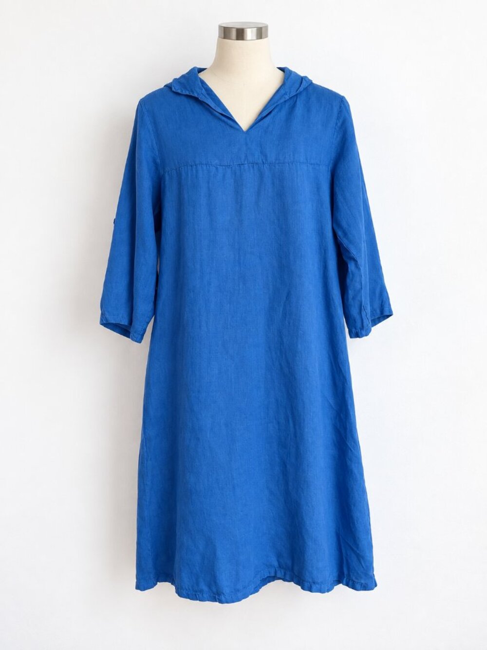 Terzo Millennio Blue Linen Hooded Tunic Dress Lagenlook Made in Italy S